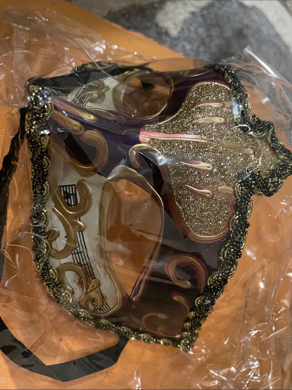 Gold & Purple Venetian Masquerade Mask with Black Trim